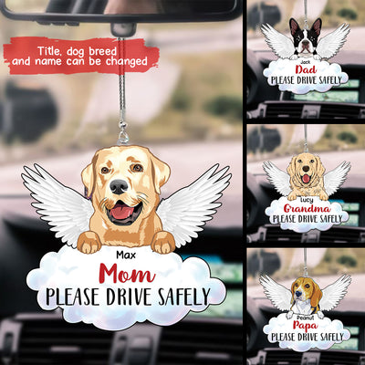 89Customized Please drive safely Angel Dog Dog lovers Car Ornament 2 Sides