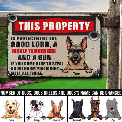 89Customized This property is protected by the good lord and dogs personalized printed metal sign