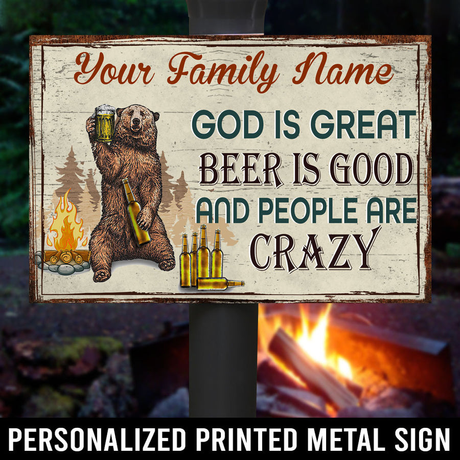 89Customized Personalized Printed Metal Sign Camping God Is Great Beer Is Good