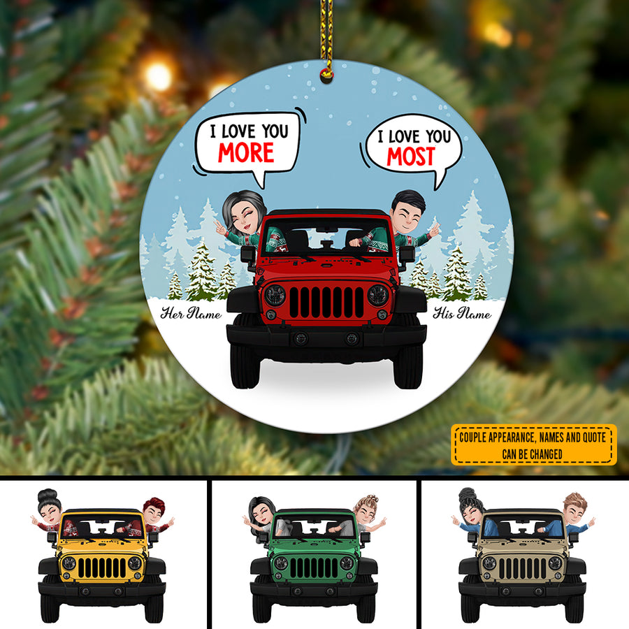 89Customized Jeep couple chibi I love you most Personalized Ornament