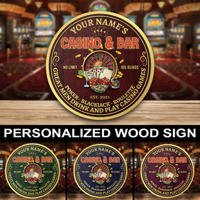 89Customized Casino & Bar Great men drink and play casino games Wood Sign