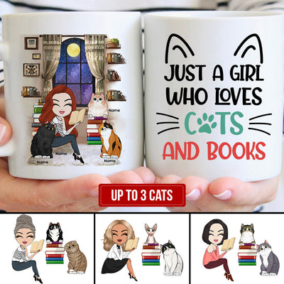 89Customized Just a girl who loves cats & book Personalized Mug