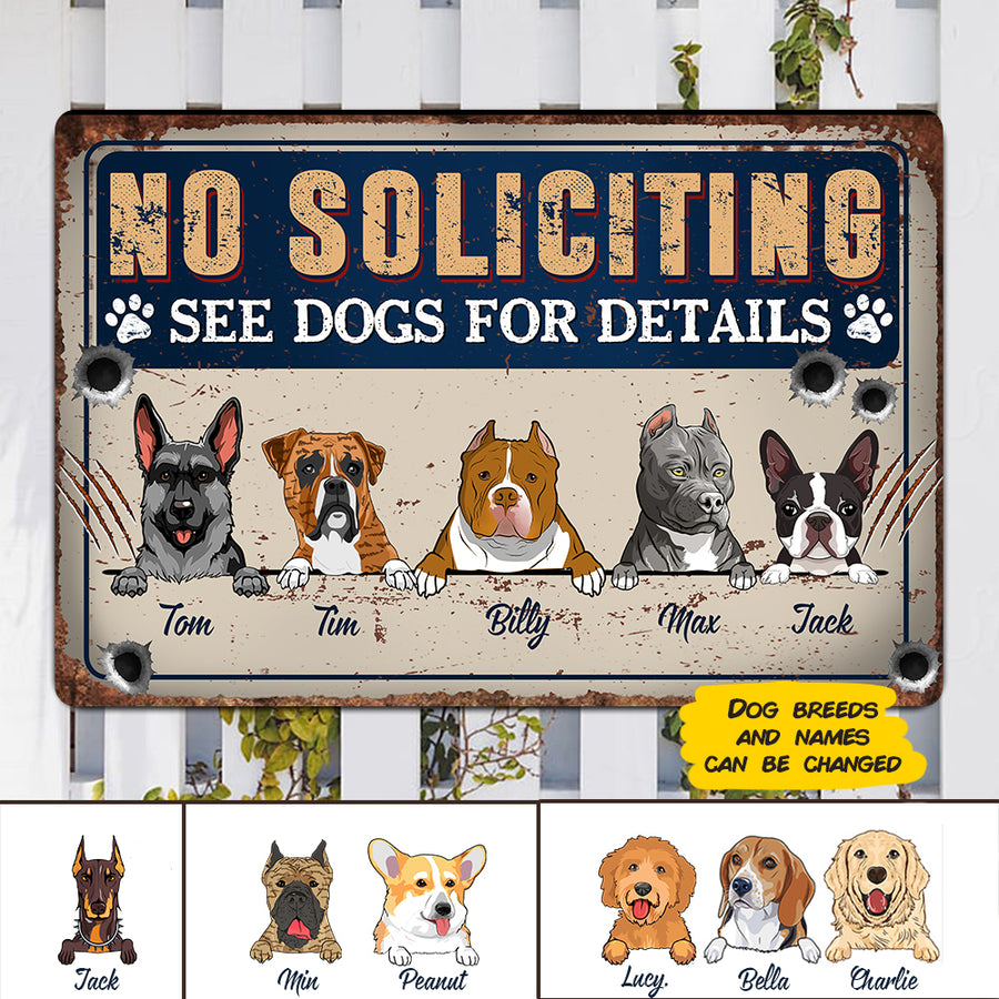 89Customized No soliciting See dogs for details personalized printed metal sign