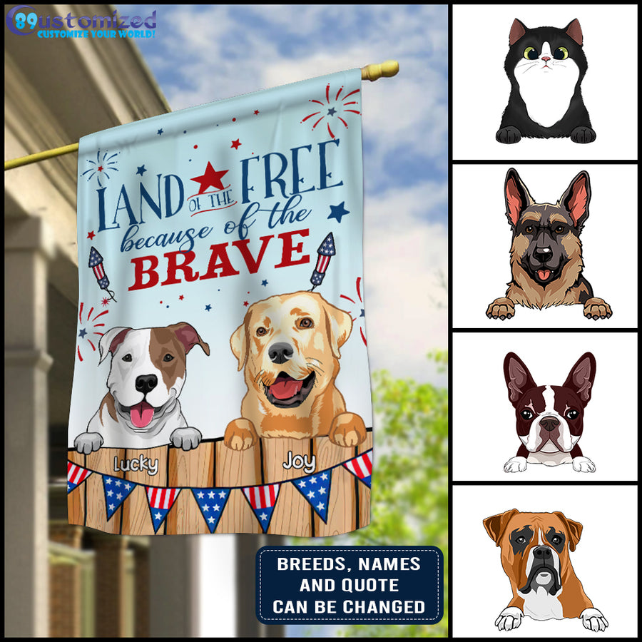89Customized Dogs And Cats Happy 4th Of July Personalized Garden Flag