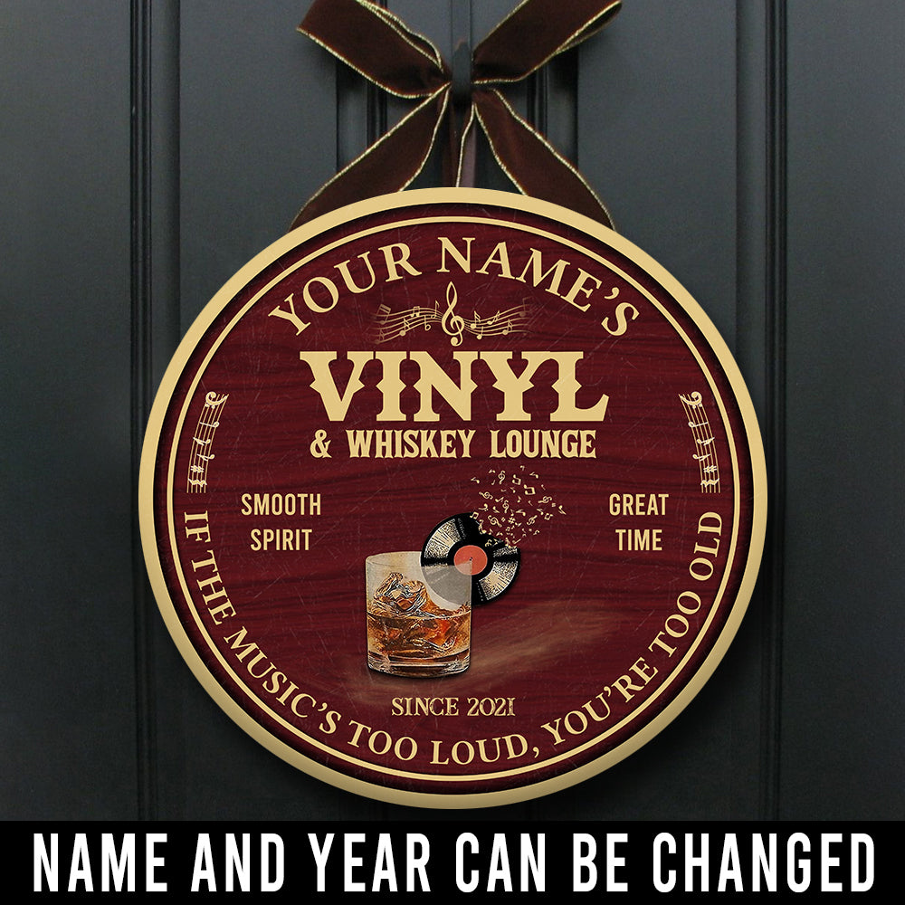 89Customized Vinyl and whiskey lounge personalized wood sign