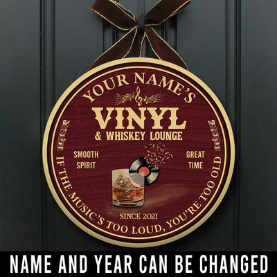 89Customized Vinyl and whiskey lounge personalized wood sign