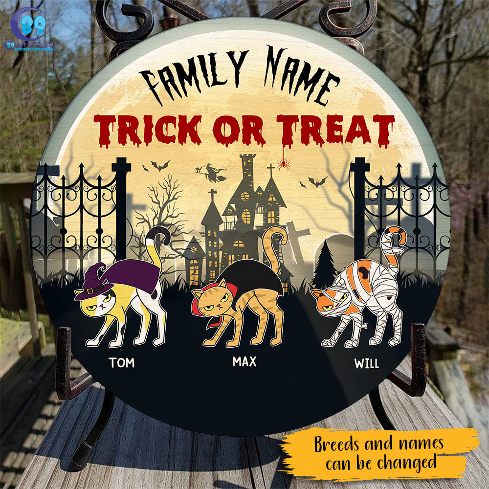 89Customized Happy Halloween Cats Personalized Wood Sign