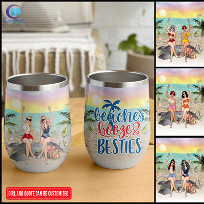 89Customized Beach Booze & besties Customized Wine (No straw included) Tumbler