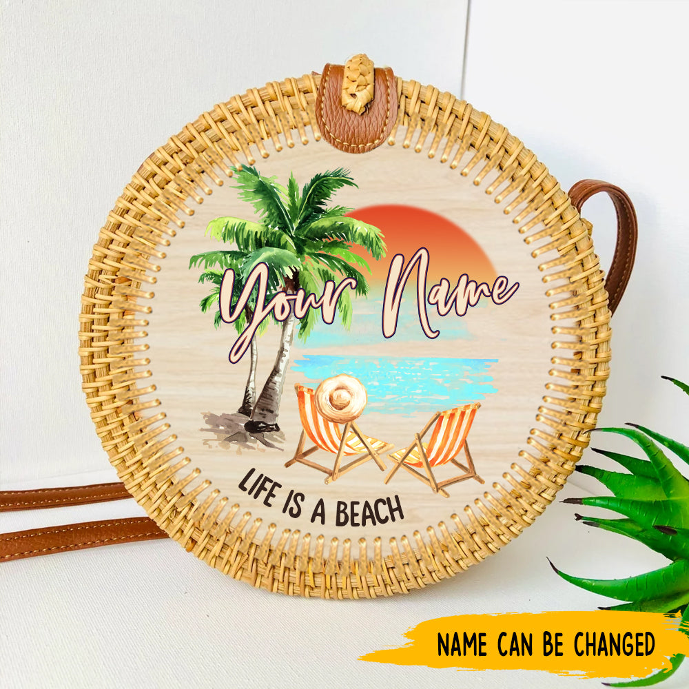89 Customeized Life is a beach personalized rattan straw bag