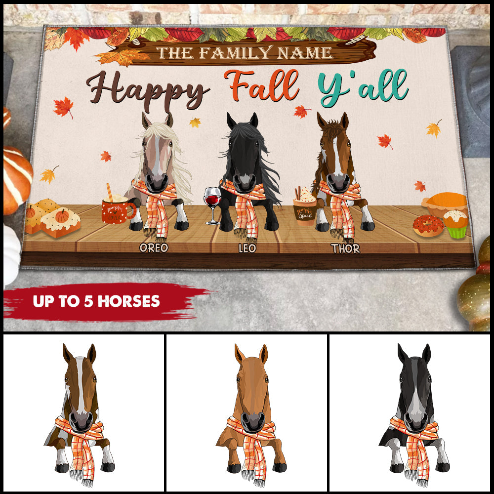 89Customized Happy Fall Y'all Horses Welcome Personalized Doormat