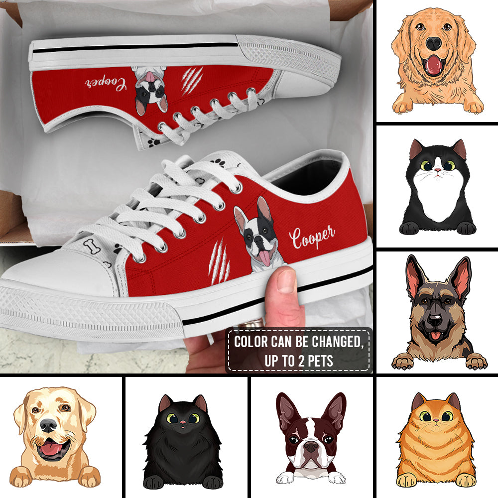 89Customized Funny Dog and Cat Customized White Low Top Shoes
