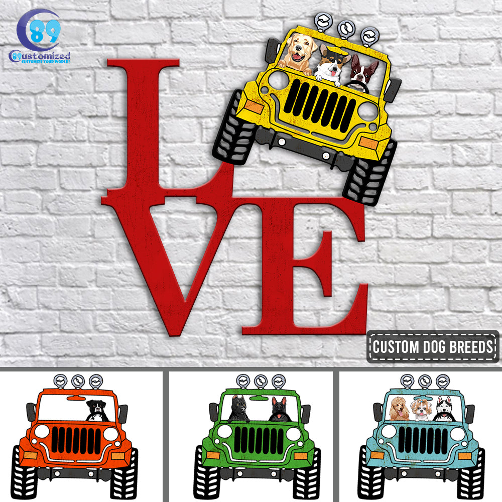 89Customized Love jeep dog personalized cut metal sign