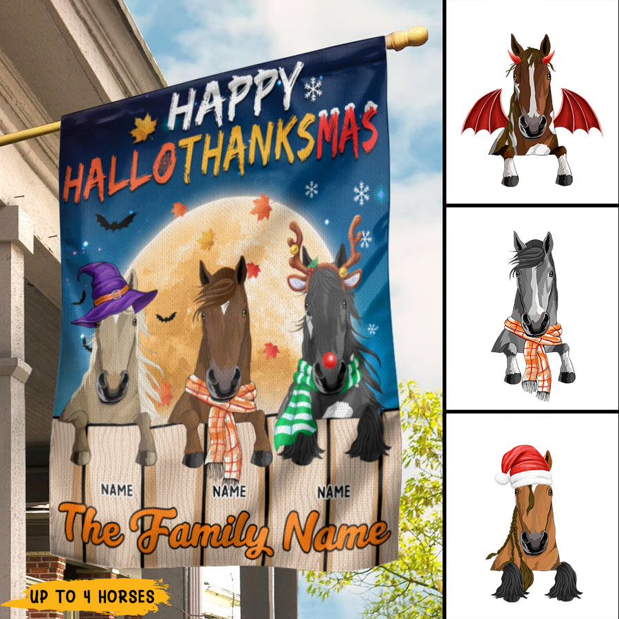 89Customized Horses Happy HalloThanksMas Personalized Garden Flag