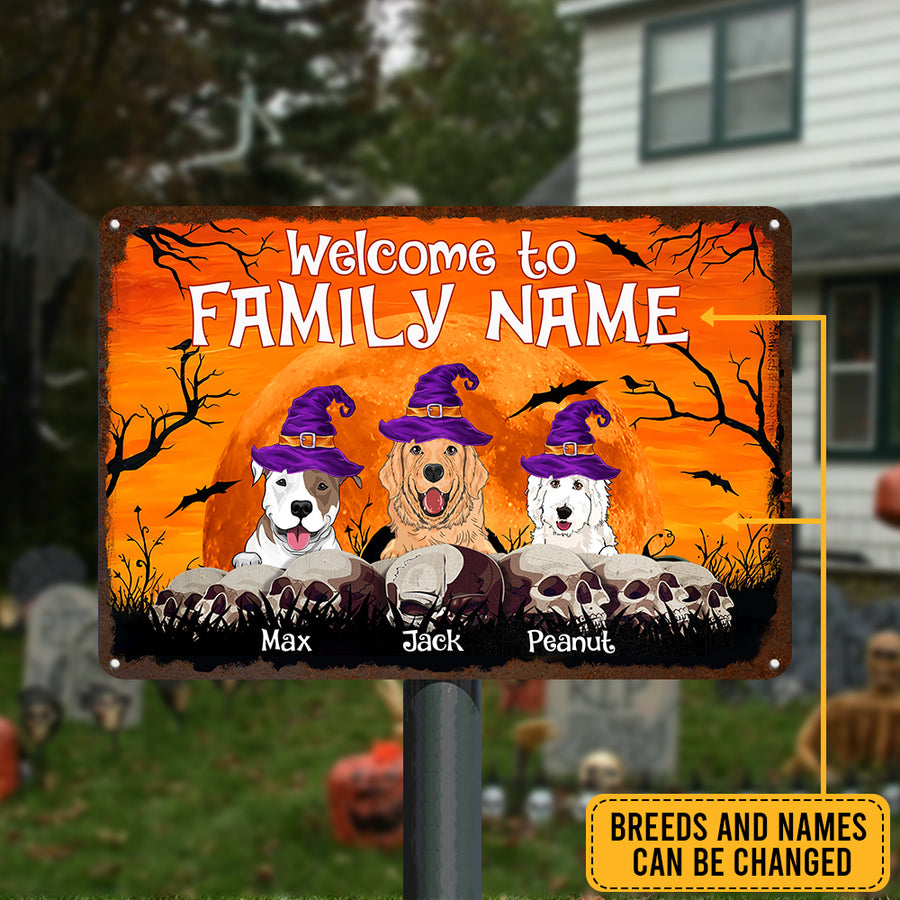 89Customized Welcome To Our House Halloween Dogs/Cats Personalized Printed Metal Sign
