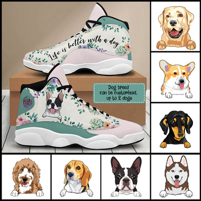89Customized Life is better with a dog tropical pattern Customized White Air JD13 Shoes