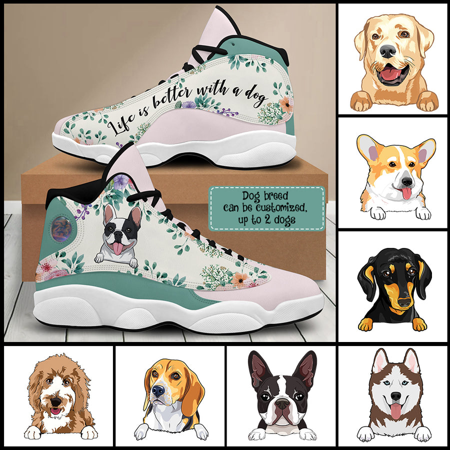 89Customized Life is better with a dog tropical pattern Customized White Air JD13 Shoes