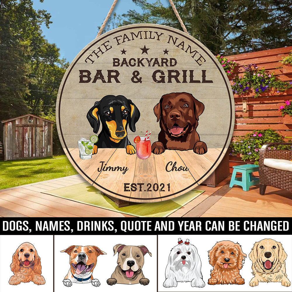 89Customized Dog Backyard Bar & Grill Personalized Wood Sign