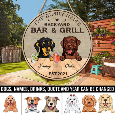 89Customized Backyard Bar & Grill Personalized Wood Sign up to 5 Dogs