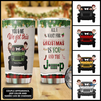 89Customized All I want for Christmas is You and the jeep Chibi Jeep Couple Personalized Tumbler