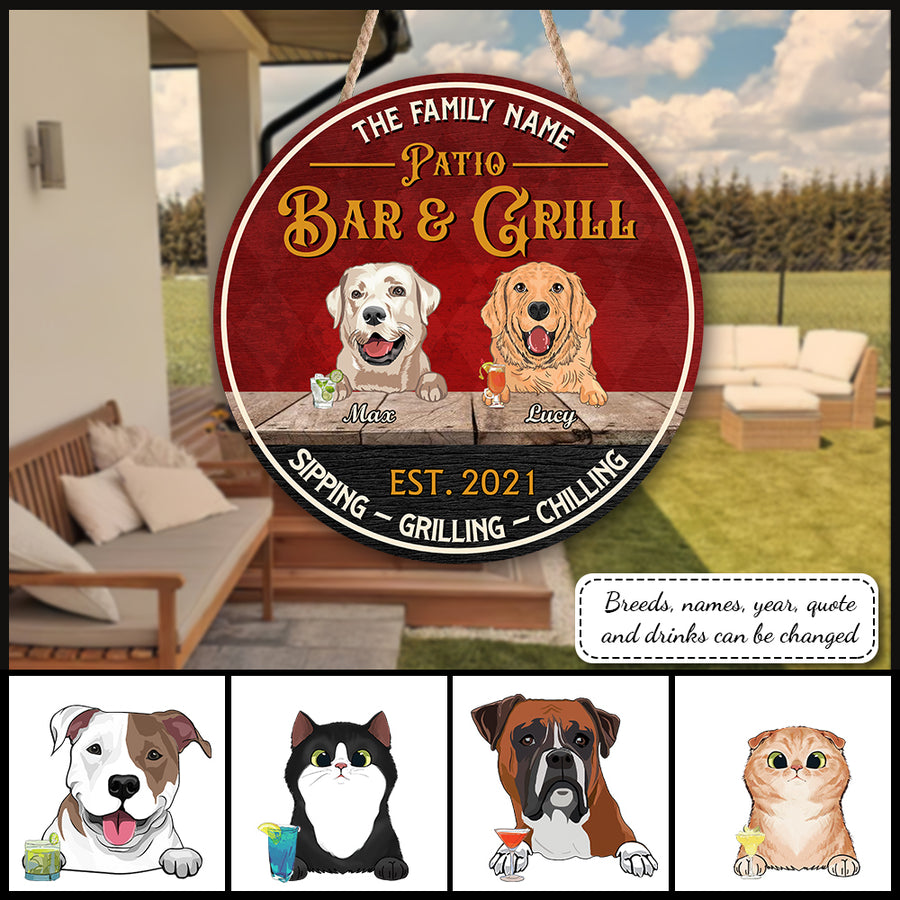 89Customized Patio/Deck/Backyard Bar & Grill Dogs And Cats Funny Personalized Wood Sign