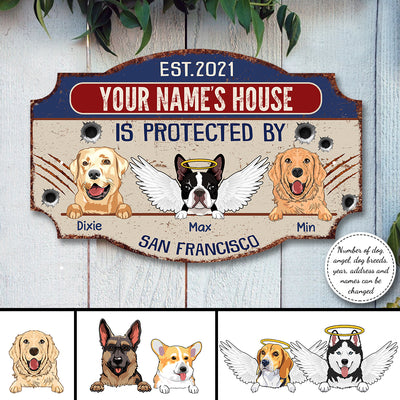 89Customized Your name's House is protected by Dogs and Angels Cut Metal Sign