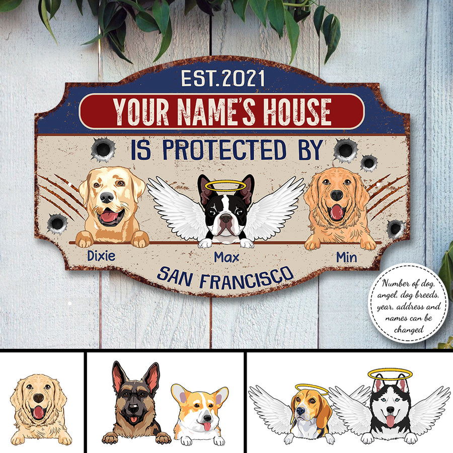 89Customized Your name's House is protected by Dogs and Angels Cut Metal Sign