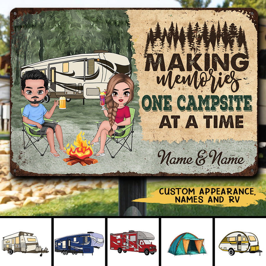 89 Customeized Making memories one campsite at a time Doll Camping Couple Ver.3 Personalized Metal Sign