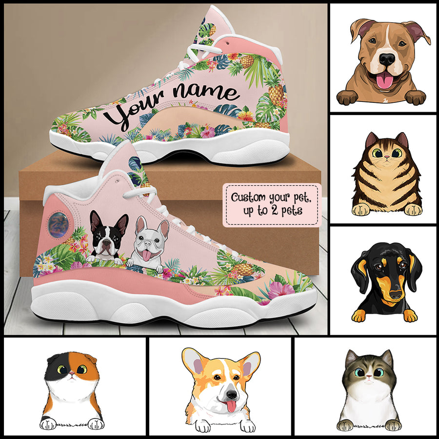 89Customized Dog and Cat lover Tropical Palm tree Pattern Customized White Air JD13 Shoes