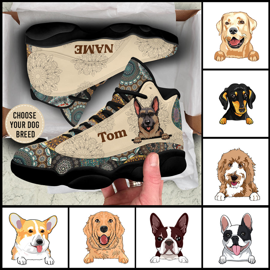 89Customized Mandala Pattern Dog Customized Black Air JD13 Shoes