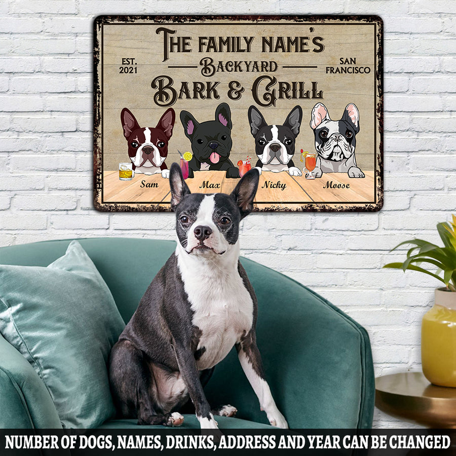 89Customized Dog Backyard Bark & Grill Funny Personalized Printed Metal Sign