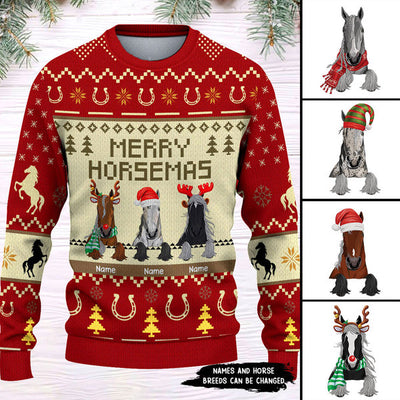 89Customized Merry Horsemas Personalized Sweater