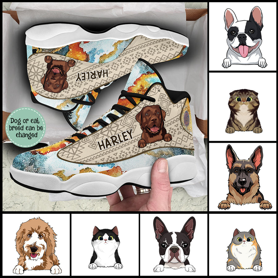 89Customized Native Pattern dog and cat Customized White and Black Air JD13 Shoes
