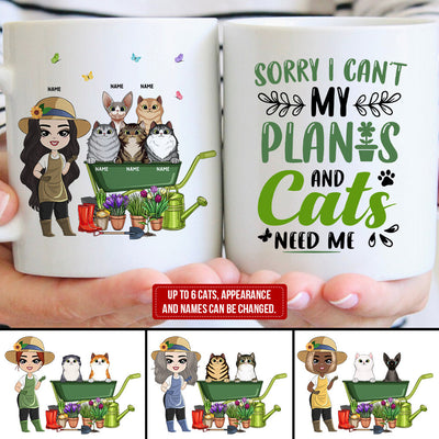 89Customized Sorry i can't my plants and cats need me mug