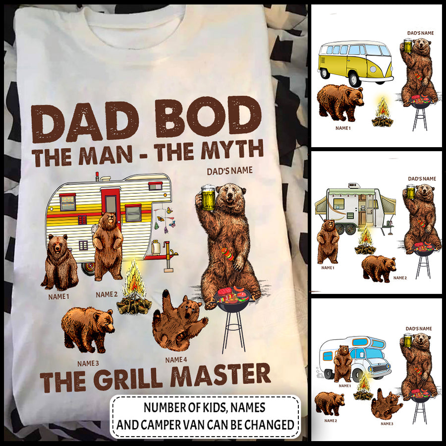 89Customized Daddy bear The man the myth the grill master camping personalized shirt