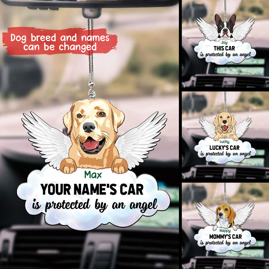 89Customized This car is protected by an angel Angel Dog Dog Memorial Car Ornament