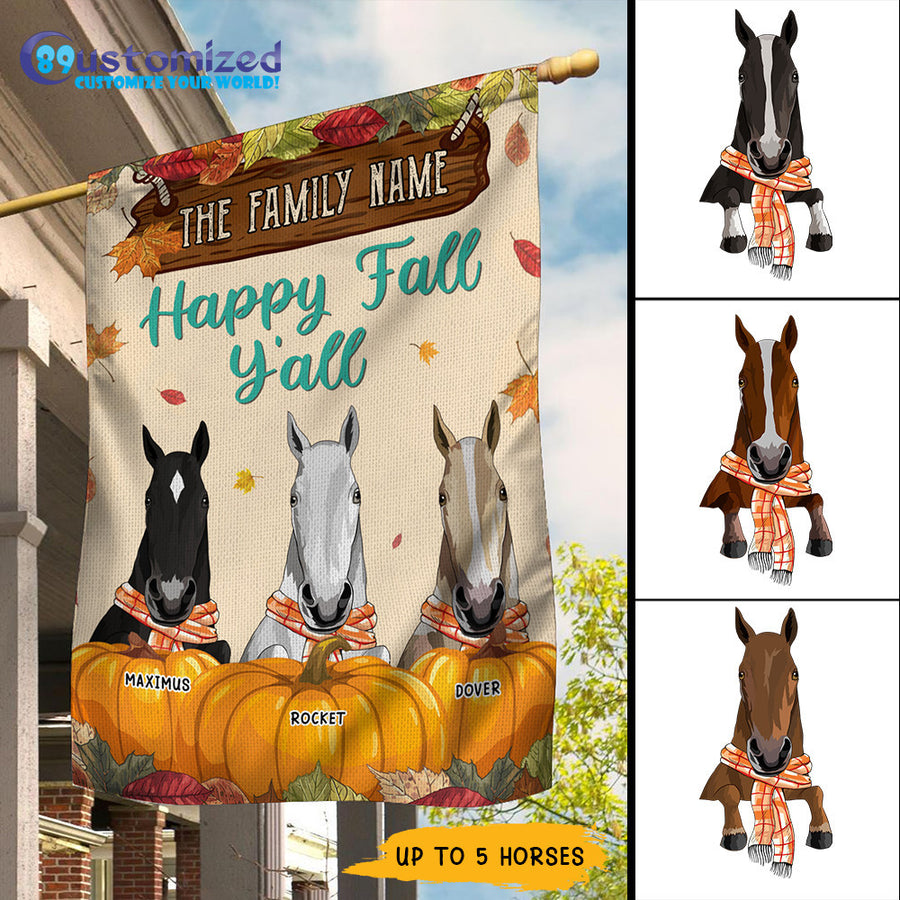 89Customized Happy Fall Y'all Horses And Dogs Welcome Personalized Garden Flag