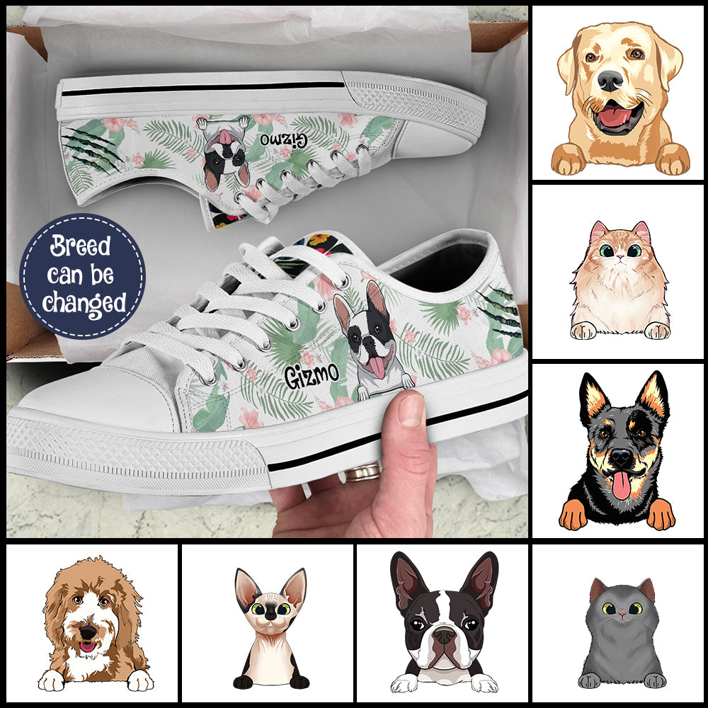 89Customized Tropical Pattern Dog and Cat Customized White Low Top Shoes