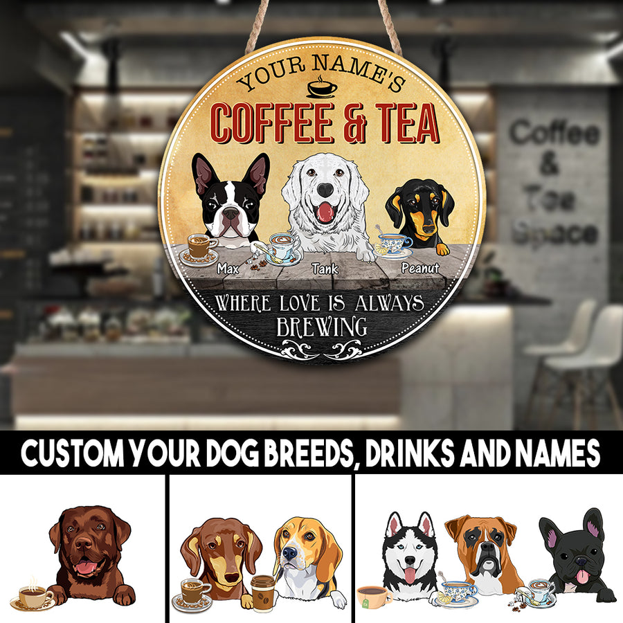 89Customized Coffee & tea bar Where love is always brewing Customized Wood Sign
