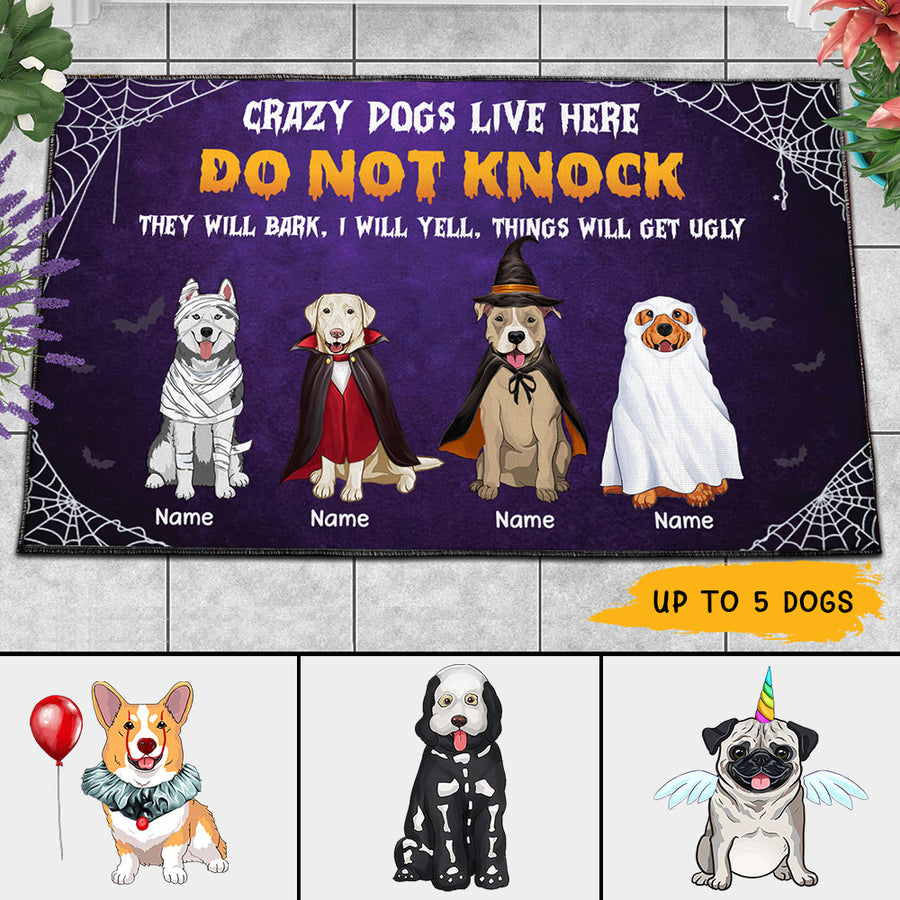89Customized Crazy Dogs Live Here Personalized Doormat