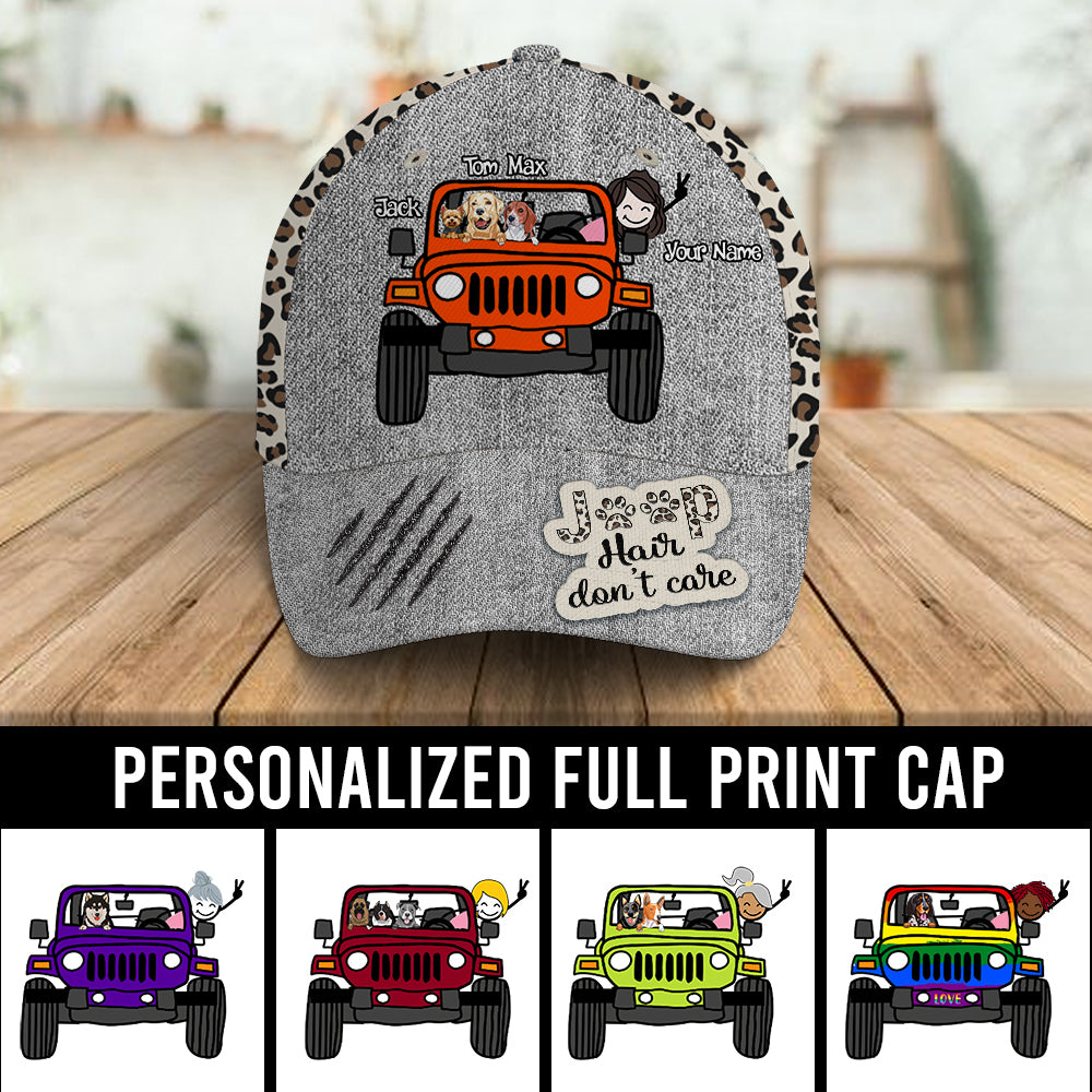 89Customized Personalized Cap Jeep Hair Don't Care Leopard Dog