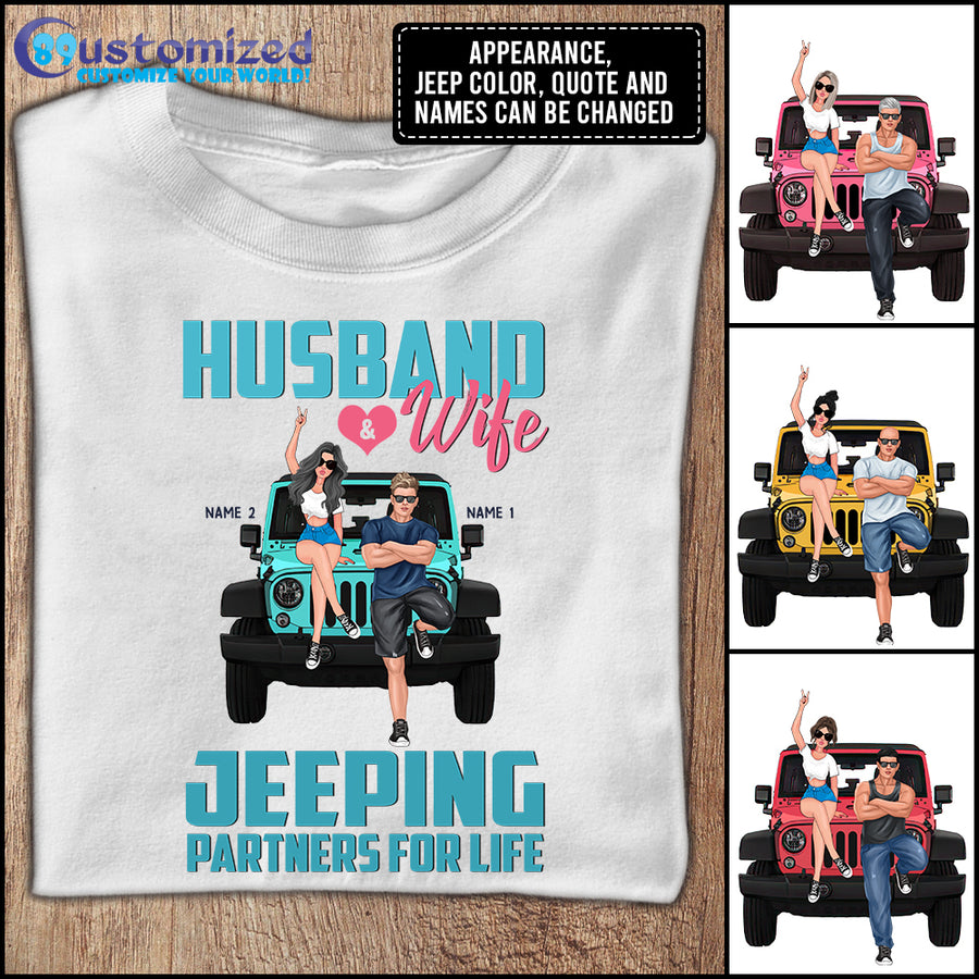 89Customized Husband & Wife Jeeping Partners For Life Personalized Shirt