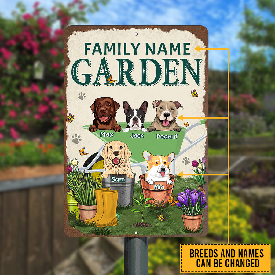 89Customized Happy Garden With Our Dogs Personalized Printed Metal Sign