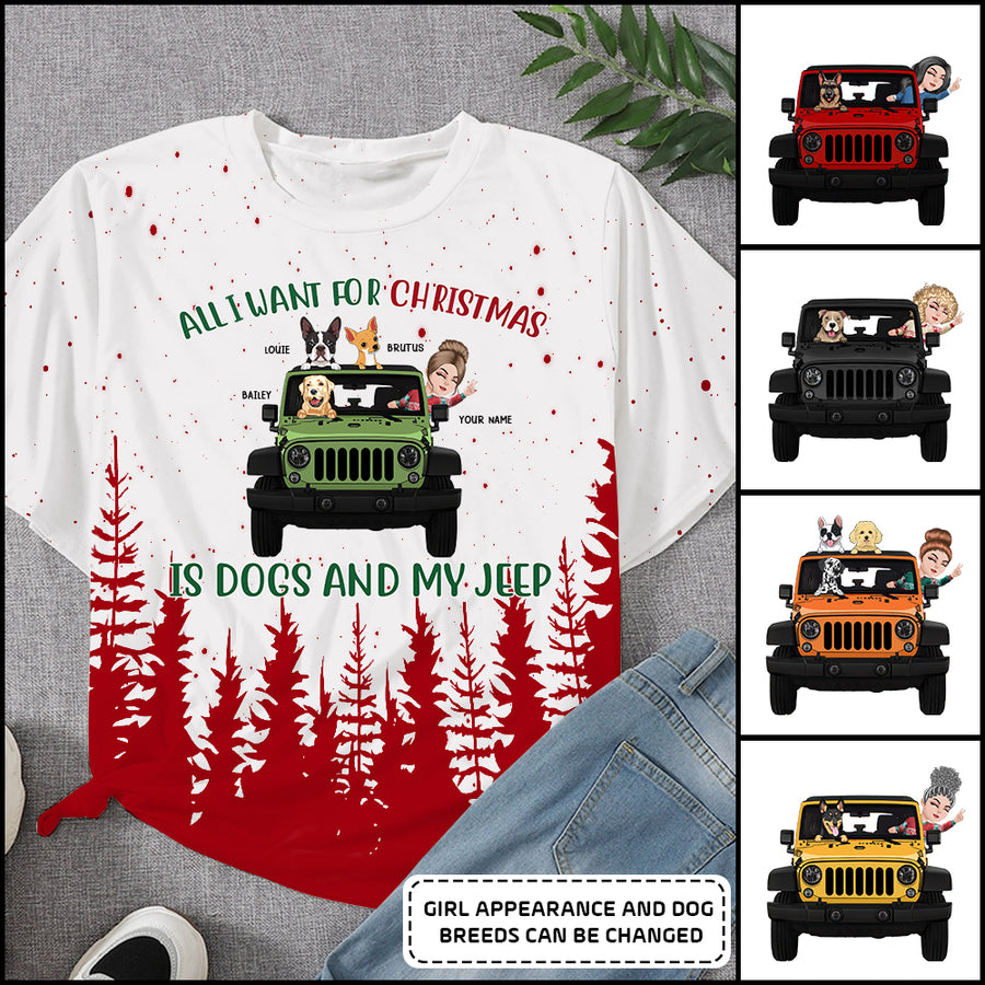 89Customized AIl I want for Christmas is dogs and my Jeep Personalized Shirt