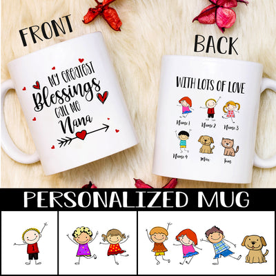 89Customized Personalized Mug Family My Greatest Blessings Call Me Grandma Dog