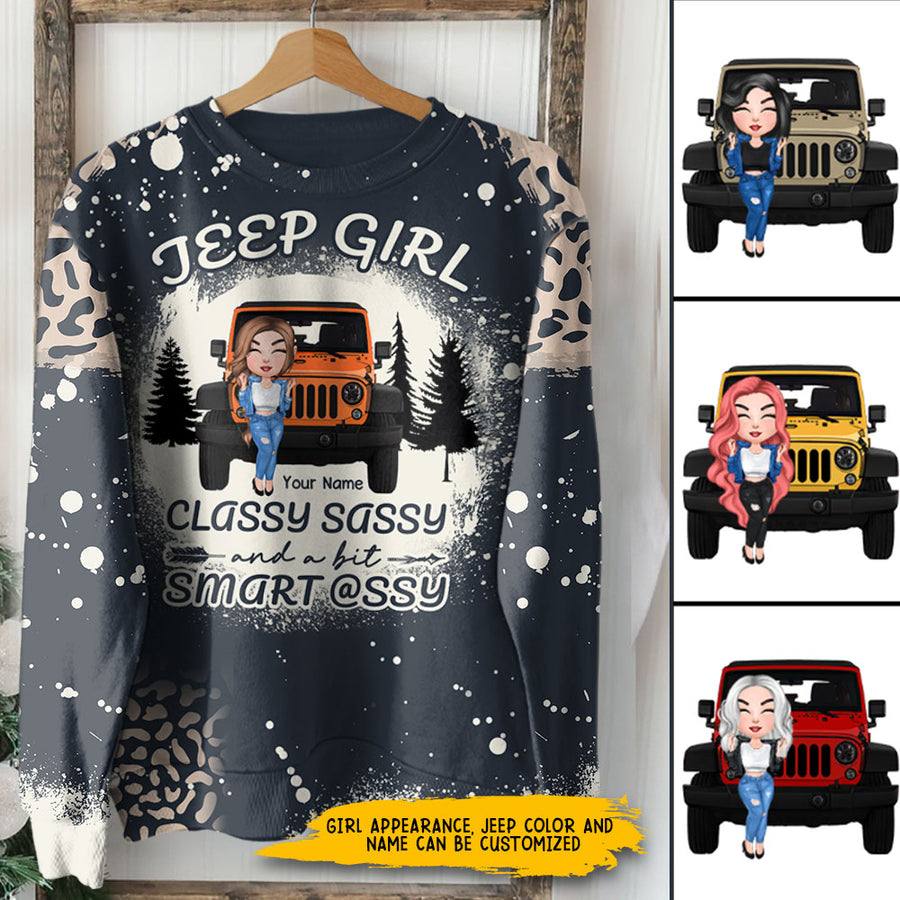 89Customized Bleached tie dye Classy sassy aand a bit smart assy Jeep Girl Personalized Sweater