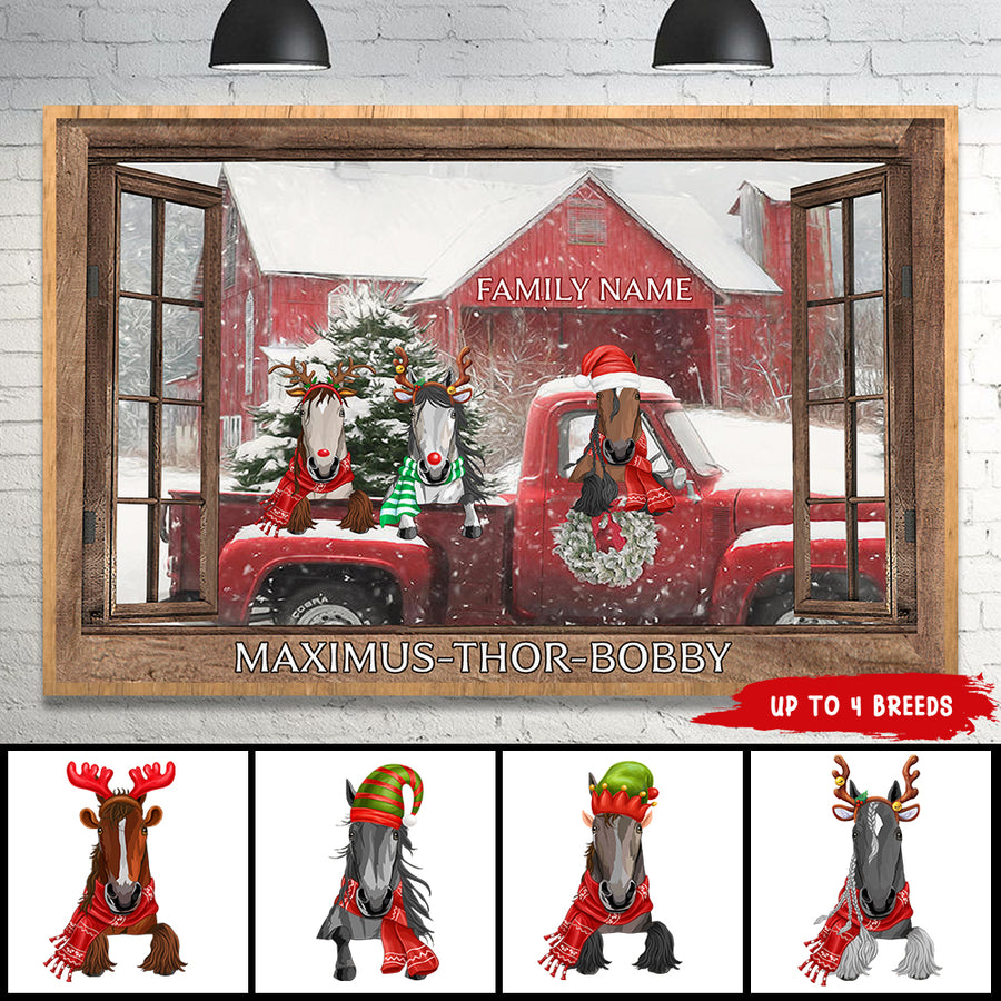 89Customized Merry Christmas Happy Barn Horses Personalized Poster