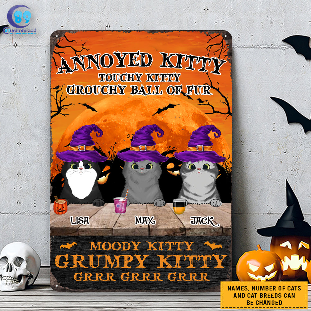 89Customized Annoyed Kitty Touchy Kitty Grouchy Ball of Fur Printed Metal Sign