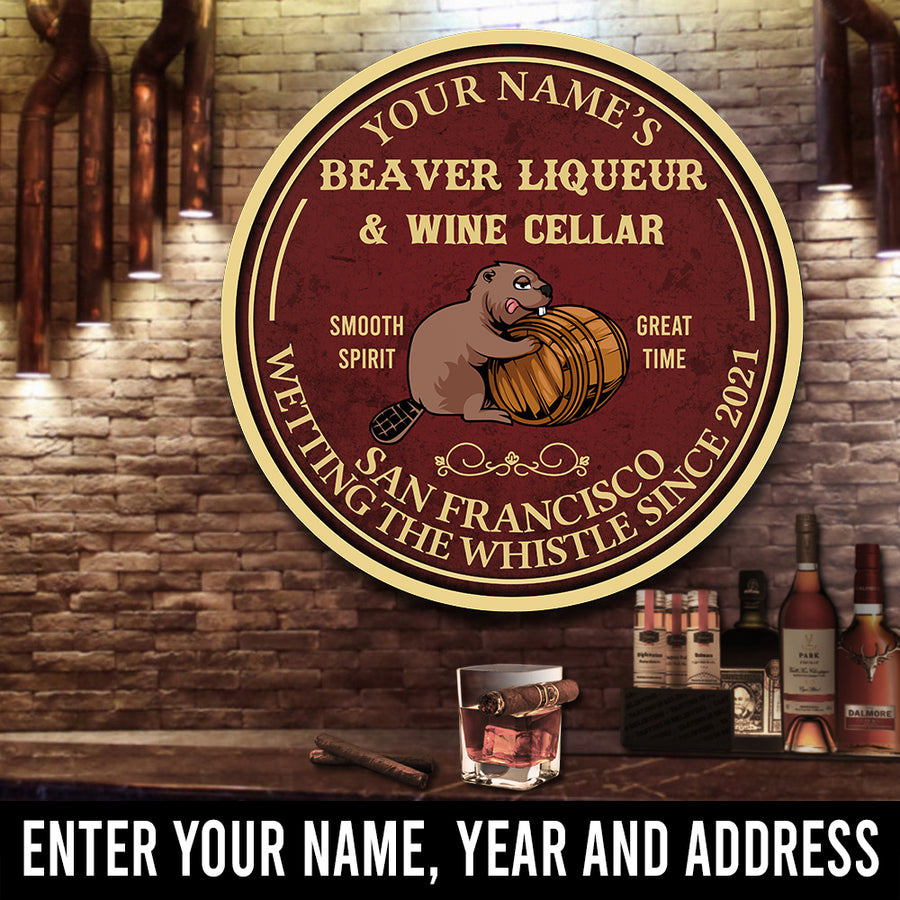 89Customized Beaver liqueur and wine cellar personalized wood sign