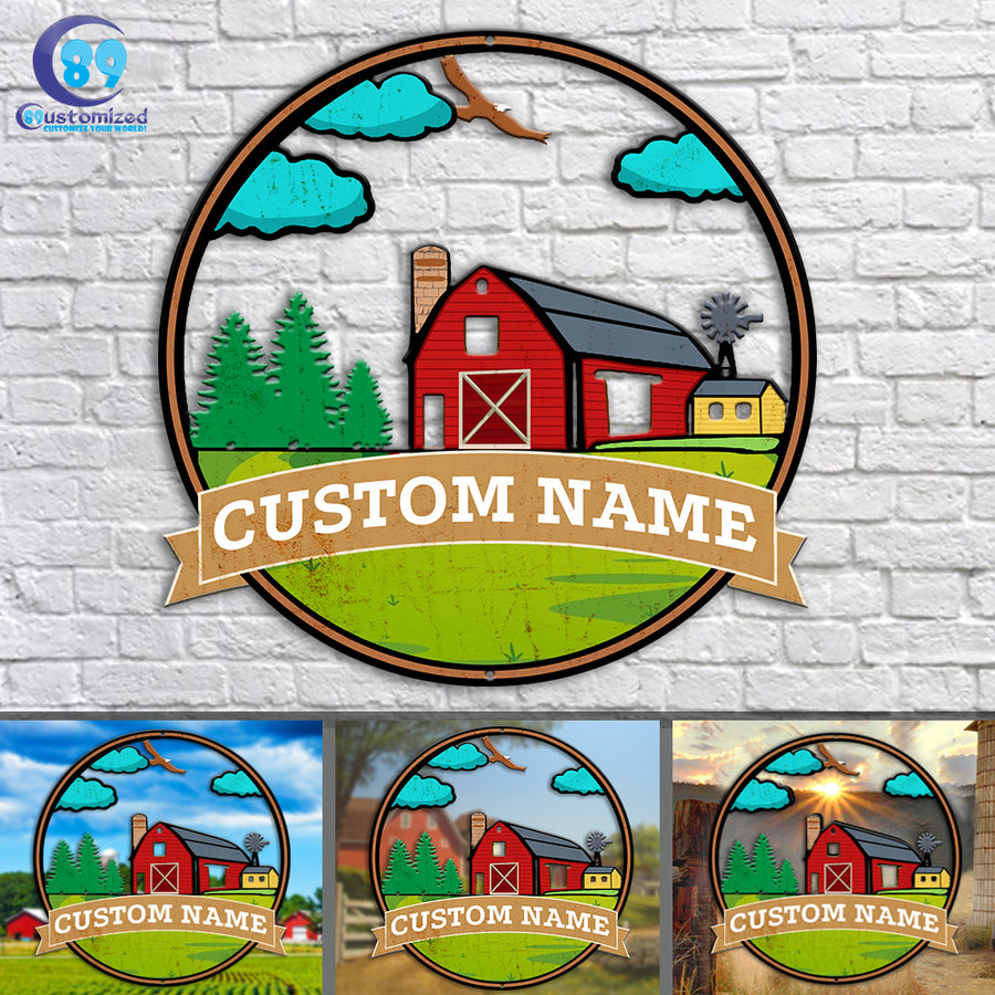 89Customized Farm Barn personalized cut metal sign