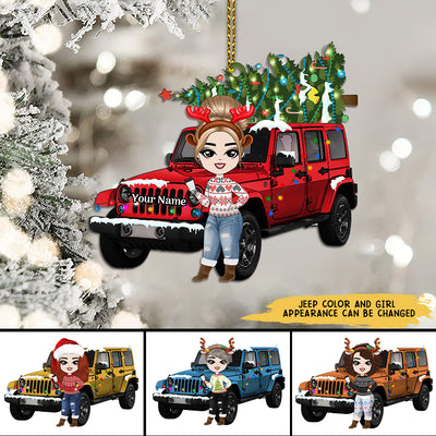 89Customized Jeep girl with Christmas tree Customized Ornament
